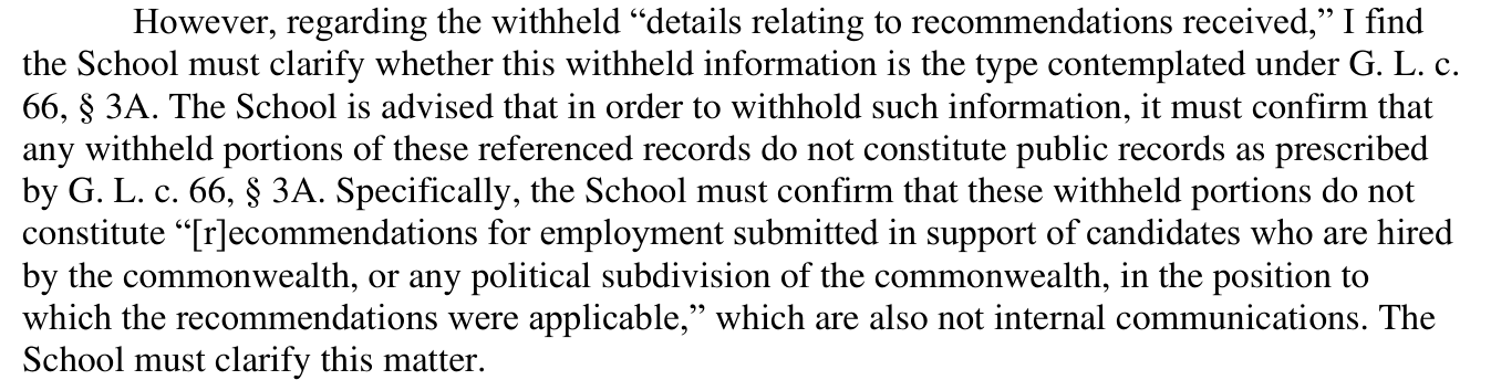 Exhibit 07: The September 29, 2026 determination: the School must confirm that any withheld portions of the referenced records do not constitute public records under G.L. c. 66, § 3A.