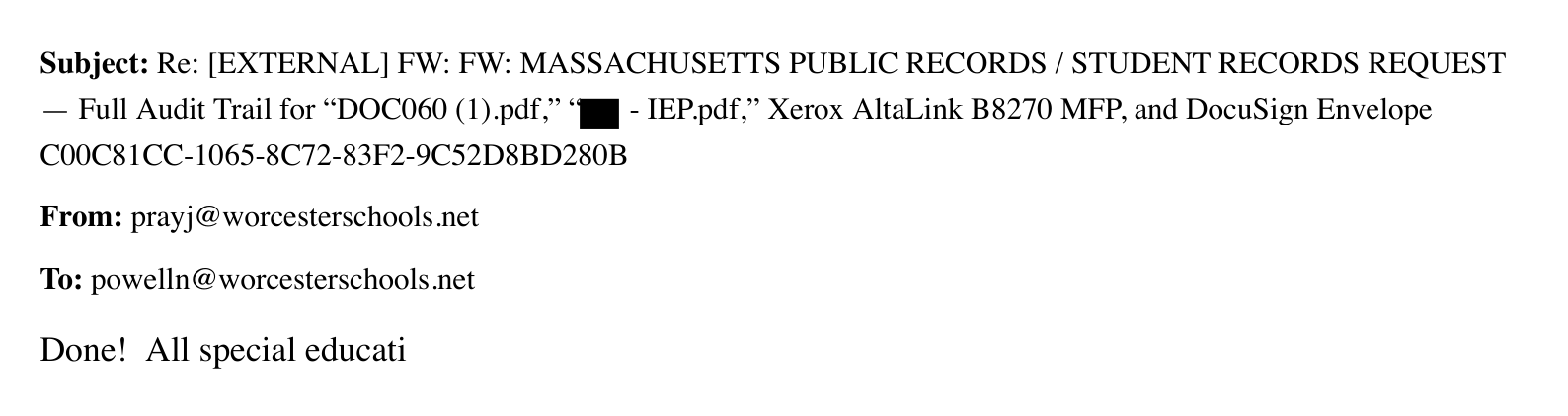 Page 100: an unrelated records email that also appears clipped.